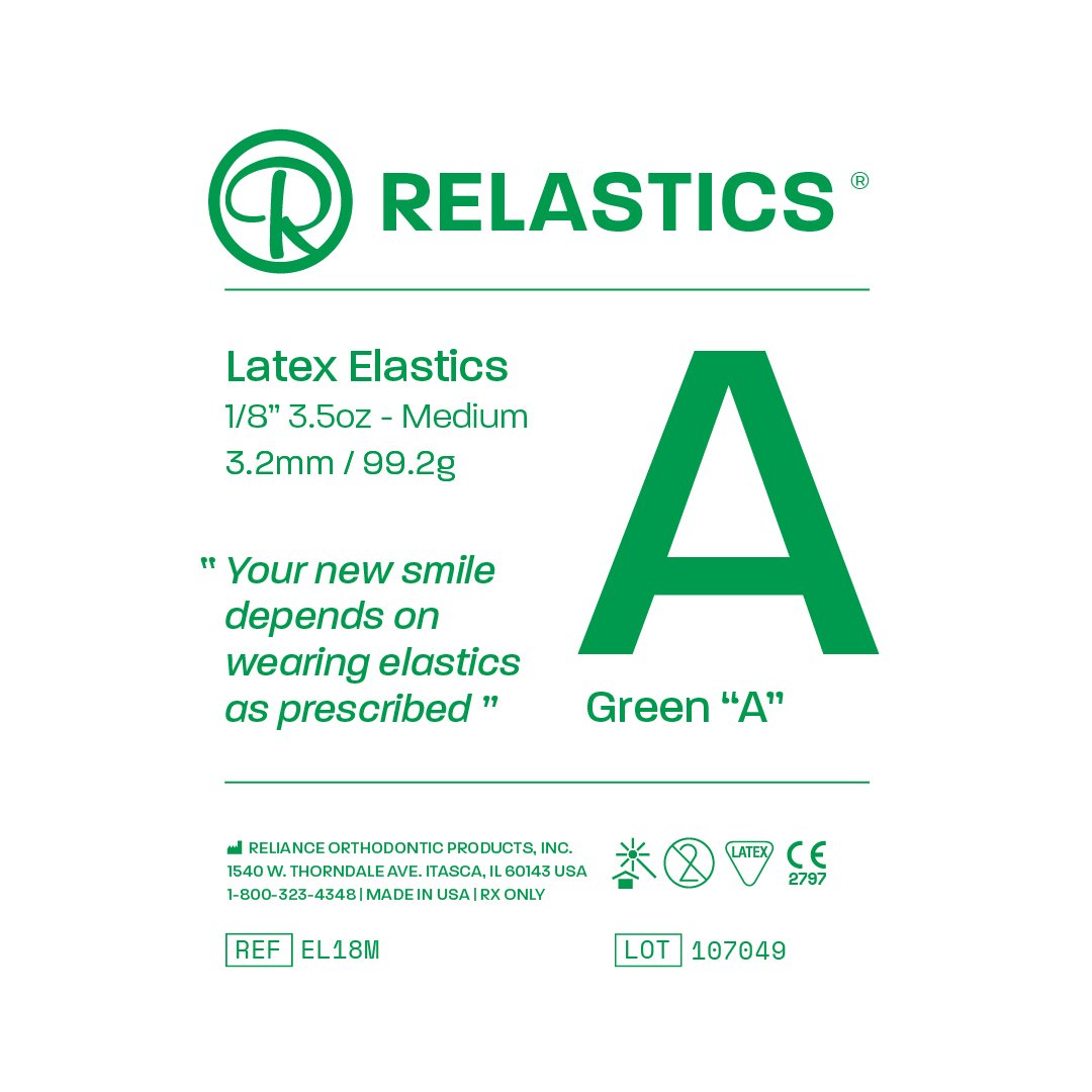 Patient Elastics Latex Relastics 1/8" / 3.2mm  Medium 3.5oz  GREEN A 