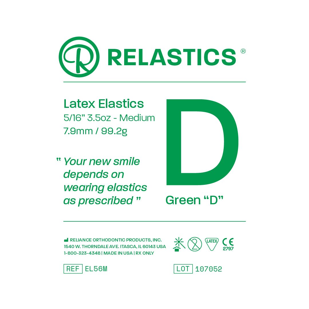 Patient Elastics Latex Relastics 5/16" / 7.9mm  Medium 3.5oz  GREEN D 