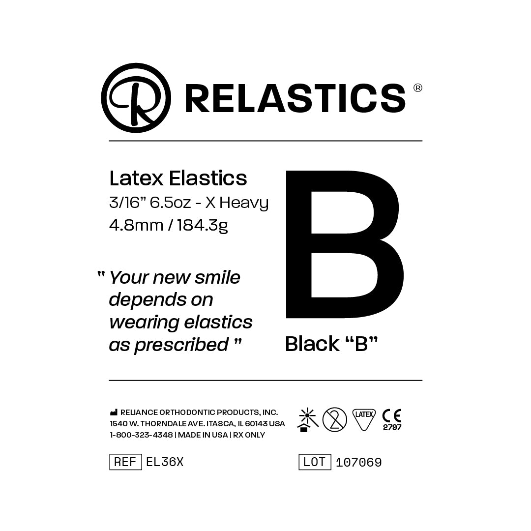 Patient Elastics Latex Relastics 3/16" / 4.8mm  X-Heavy 6.5oz  BLACK B 