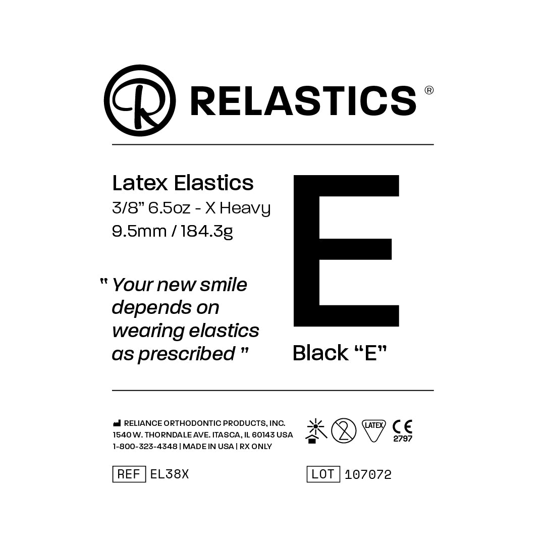 Patient Elastics Latex Relastics 3/8" / 9.5mm  X-Heavy 6.5oz  BLACK E 