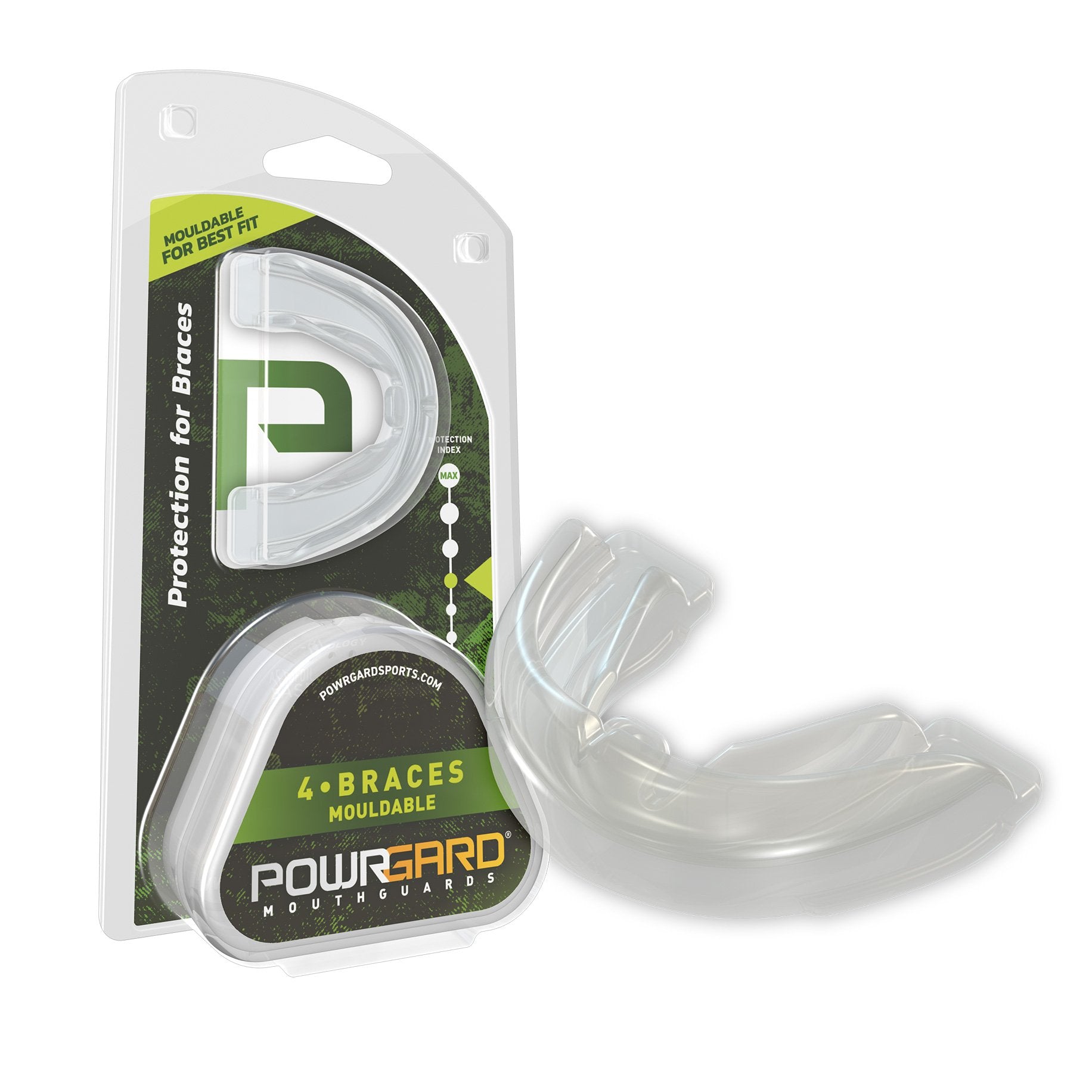 PowrGard Mouthguard 4-Braces Single Mouldable Green 