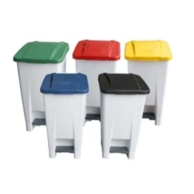 60 Litre Plastic Pedal Bin with White Base and Green Lid
