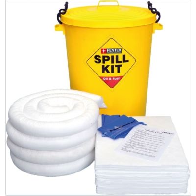 90 Litre Oil & Fuel Spill Kit in a Yellow Drum