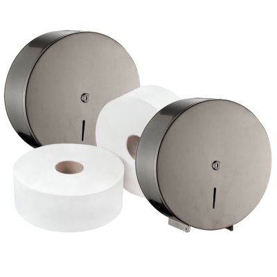 C21 Brushed Mini Jumbo Dispenser (Pack of 2) & Toilet Roll Bundle