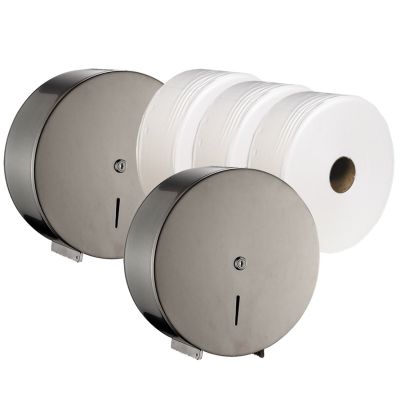 C21 Brushed Jumbo Dispenser (Pack of 2) & Toilet Roll Bundle