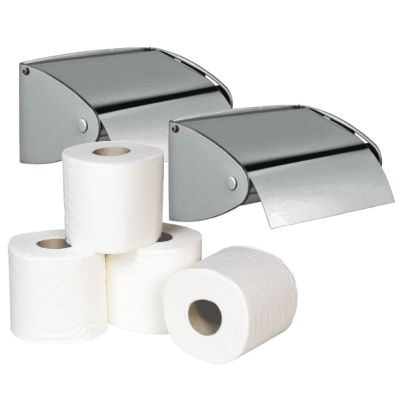 C21 Brushed Single Flap Roll Holder (Pack of 2) & Toilet Roll Bundle