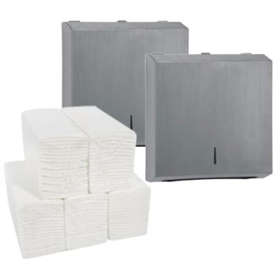 C21 Brushed Half Dispenser (Pack of 2) & Hand Towel Bundle