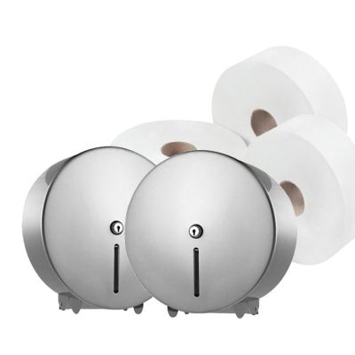 C21 Silver Mini Jumbo Dispenser (Pack of 2) & Toilet Roll Bundle