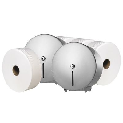 C21 Silver Jumbo Dispenser (Pack of 2) & Toilet Roll Bundle