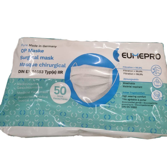 EUMEPRO Type IIR Surgical Face Mask White 