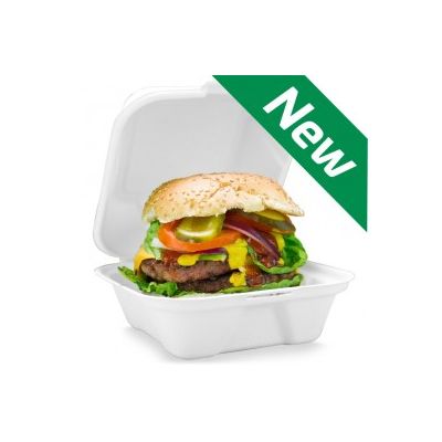 6" Bagasse Burger Box Square - Compostable (Case of 500)