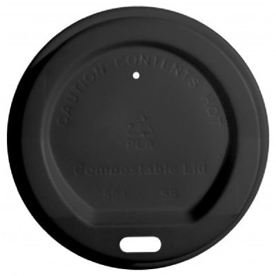 Compostable 12oz/16oz Sip Through Lids - Black (Case of 1000)