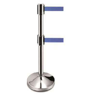 Stainless Steel Double Retractable Belt Barrier | Blue
