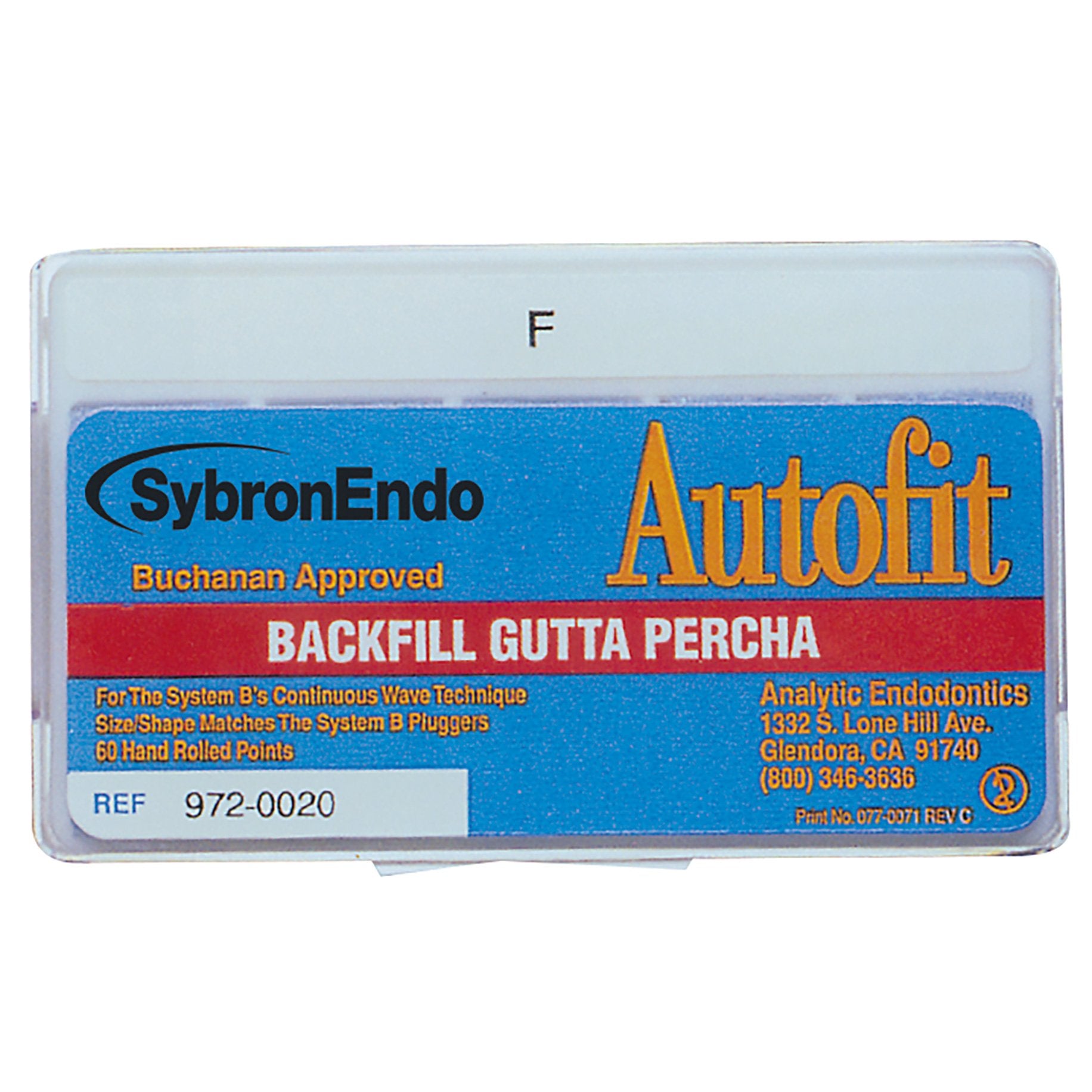 Autofit Backfill Gutta Percha Points Fine 