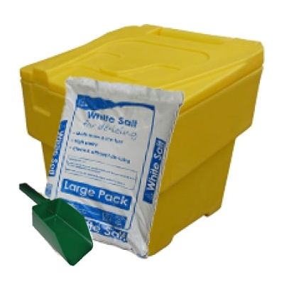 60L Recycled Stackable Yellow Grit Bin 25kg Bag of Salt & Scoop