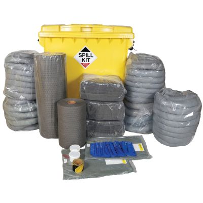 1100L Spill Kits, Wheeled Bin, Plug Rug Drain Cover
