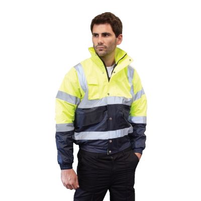 Yoko HVP218 High Visibility Two Tone Yellow & Navy Blue Bomber Jacket
