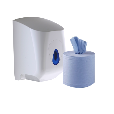 Centrefeed Roll Starter Pack - Including Dispenser & 6 x Blue Rolls