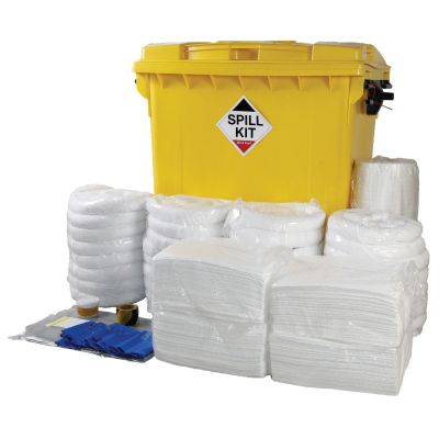 800L Spill Kits in a Wheeled Bin with Drain Cover & Refills