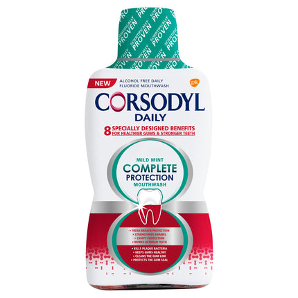 Corsodyl Daily Complete Protection Mouthwash - Mild Mint 500ml (Alcohol Free) 
