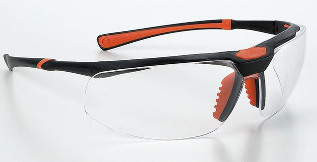 Safety Glasses Clear Lens, Black/ Orange Frame 