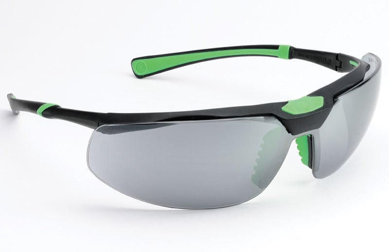 Safety Glasses Smoke Flash Mirrored Lens, Black Green Frame 