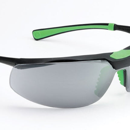 Safety Glasses Smoke Flash Mirrored Lens, Black Green Frame 