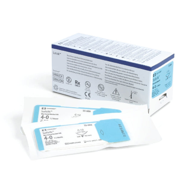 SOFSILK Suture -  Coated, Braided Silk, Black SS-686. Length: 45cm, Gauge: 4/0 