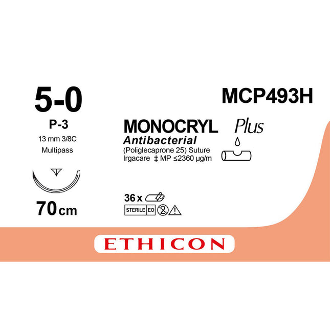 MONOCRYL Plus Suture MCP493H Gauge 5-0, Length 70cm 