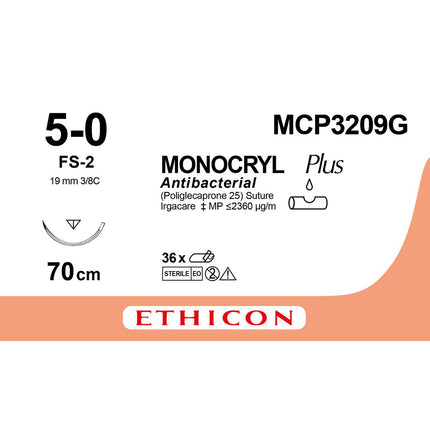 MONOCRYL Plus Suture MCP3209G Gauge 5-0, Length 70cm 
