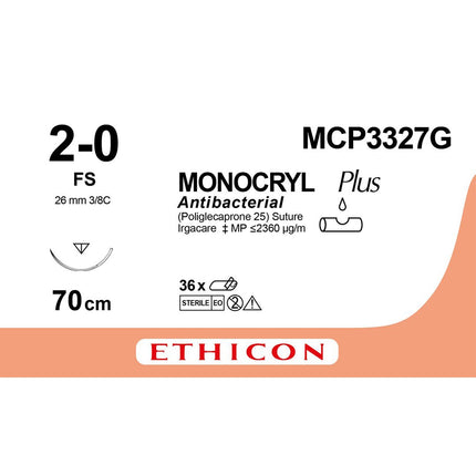 MONOCRYL Plus Suture MCP3327G Gauge 2-0, Length 70cm 