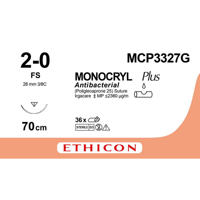 MONOCRYL Plus Suture MCP3327G Gauge 2-0, Length 70cm 