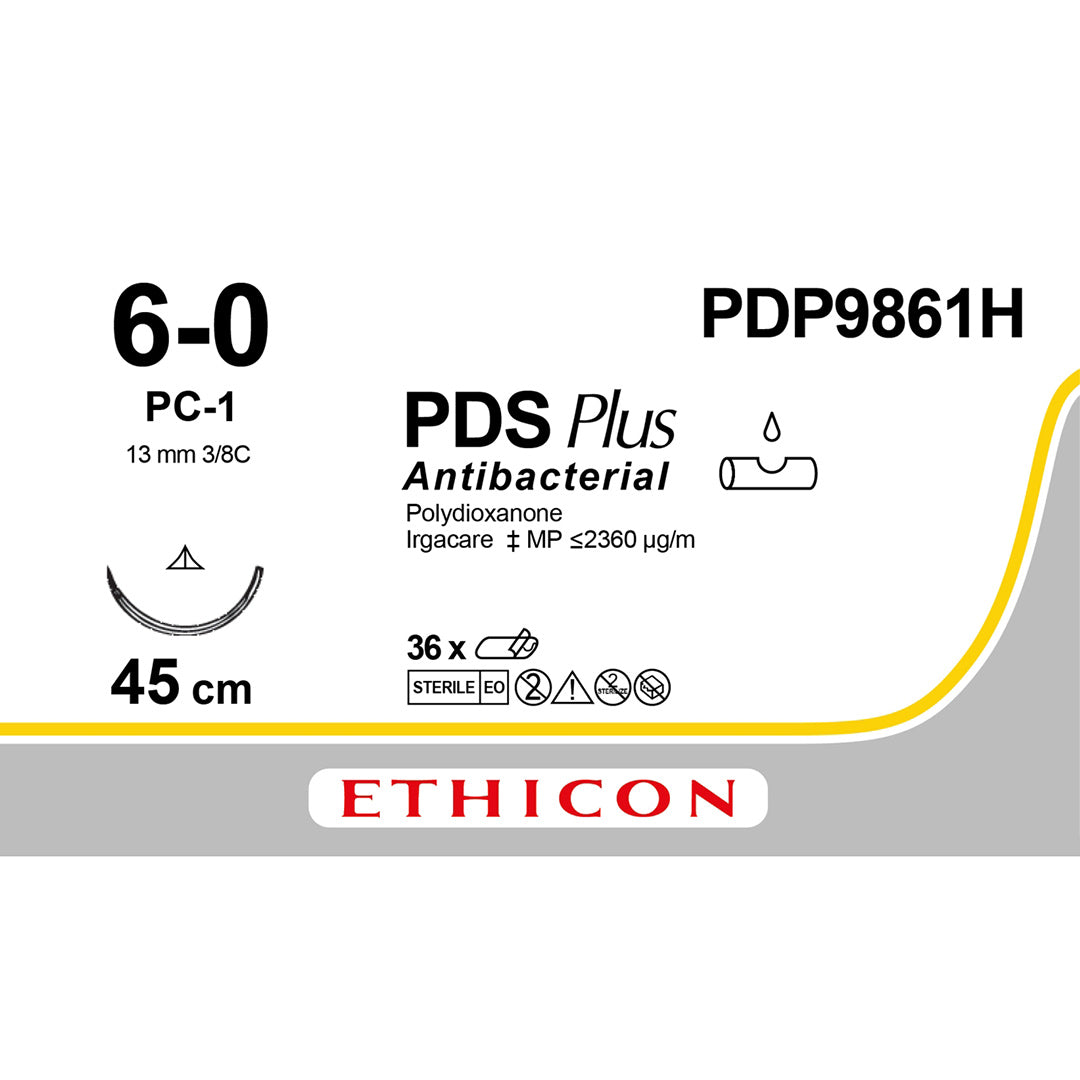 PDS Plus Suture PDP9861H Gauge 6-0, Length 45cm 