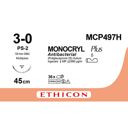 MONOCRYL Plus Suture MCP497H MCP497H Gauge 3-0, Length 45cm 