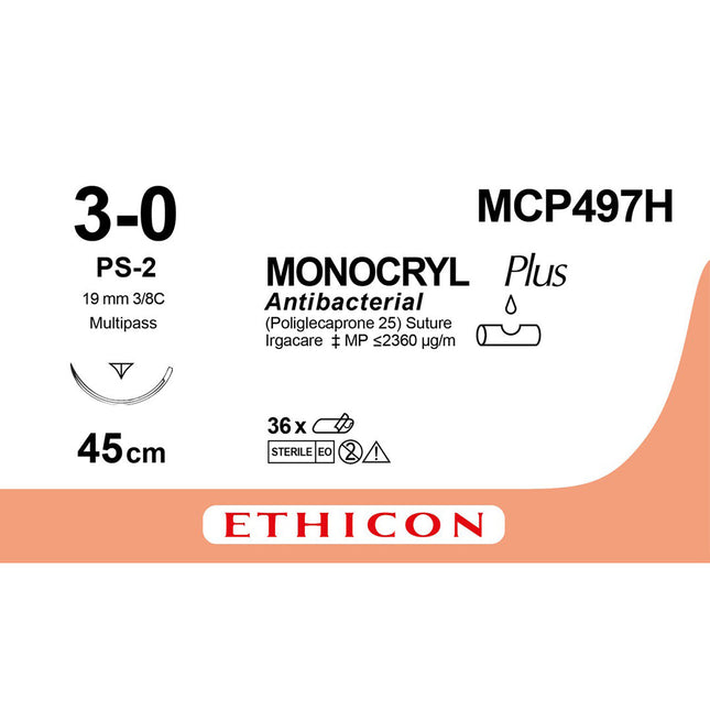 MONOCRYL Plus Suture MCP497H MCP497H Gauge 3-0, Length 45cm 