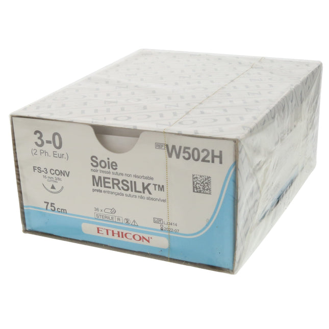 Mersilk Black Suture W502H. Length: 75cm, Gauge: 3/0 