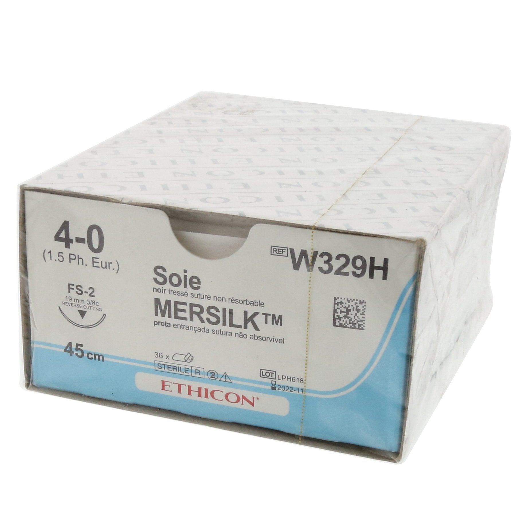 Mersilk Black Suture W329H. Length: 45cm, Gauge: 4/0 