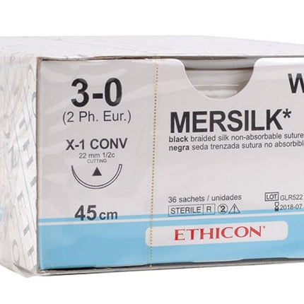 Mersilk Black Suture W577H. Length: 45cm, Gauge: 3/0 