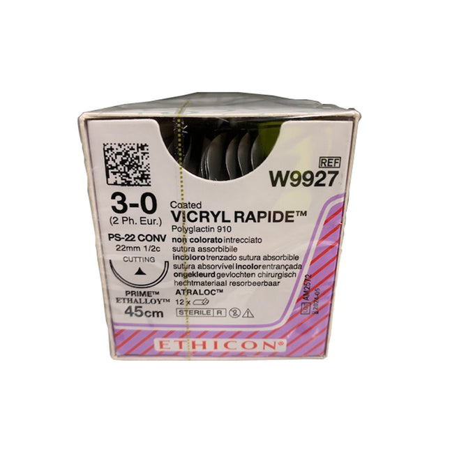 Vicryl Rapide Suture - Braided, Undyed, Absorbable W9927. Length: 45cm, Gauge: 3/0 