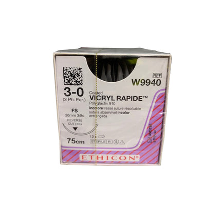 Vicryl Rapide Suture - Braided, Undyed, Absorbable W9940. Length: 75cm, Gauge: 3/0 