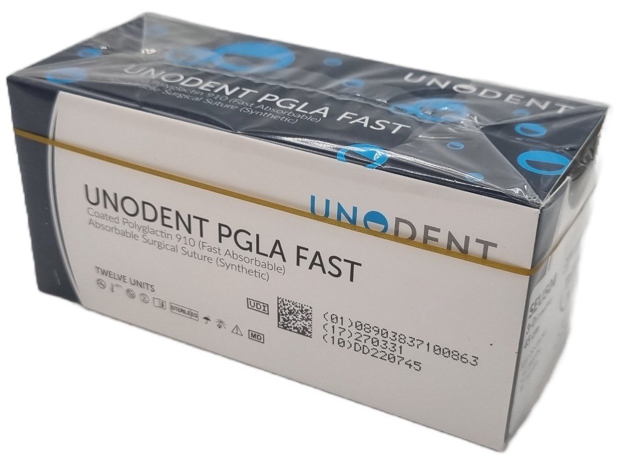 UnoDent PGLA Fast Absorbable Surgical Suture Gauge: 3/0, Length: 45cm, 1/2  circle, Cutting, 22mm, Prime 