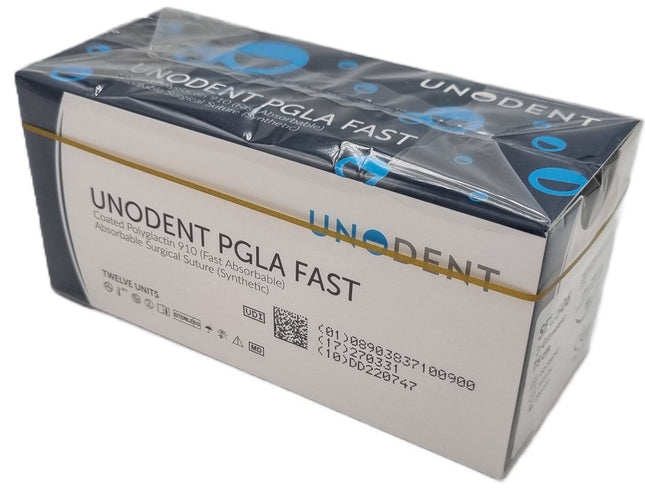 UnoDent PGLA Fast Absorbable Surgical Suture Gauge: 3/0, Length: 75cm, 3/8 circle, Reverse Cutting, 19mm, Prime 