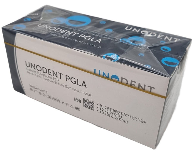 UnoDent PGLA Absorbable Surgical Suture U.S.P. Gauge: 3/0, Length: 45cm, 1/2 circle, Cutting, 22mm 