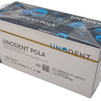 UnoDent PGLA Absorbable Surgical Suture Gauge: 5/0, Length: 45cm, 3/8 circle, Reverse Cutting, 13mm, Prime 