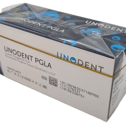 UnoDent PGLA Absorbable Surgical Suture Gauge: 4/0, Length: 45cm, 3/8 circle, Reverse Cutting, 19mm, Undyed 