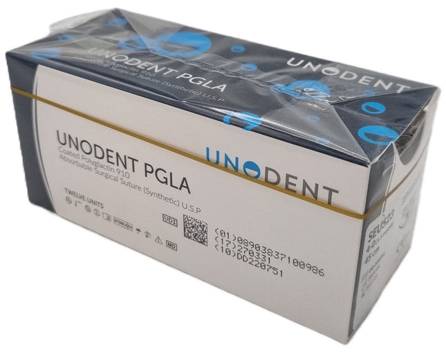 UnoDent PGLA Absorbable Surgical Suture Gauge: 4/0, Length: 45cm, 3/8 circle, Reverse Cutting, 19mm, Undyed 