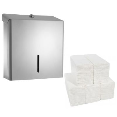 C21 Silver Metal Dispenser & Paper Hand Towel Bundle
