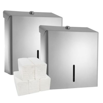 C21 Silver Metal Dispenser (Pack of 2) & Paper Towel Bundle