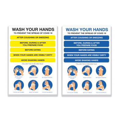 Hand Washing Vinyl Poster 2 Colours and 4 Sizes - Pack of 5