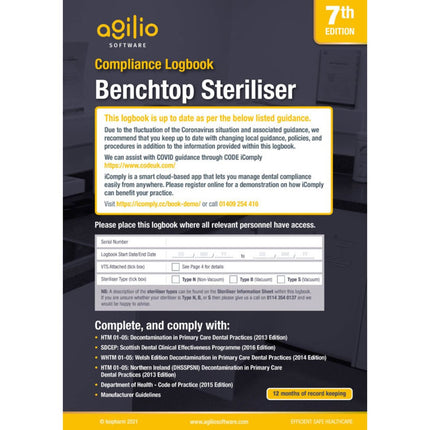Benchtop Steriliser Compliance Logbook 